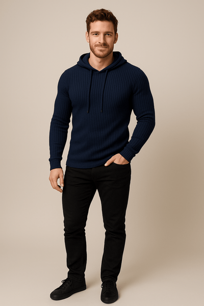 Ashford | Felix – Men’s Slim Fit Ribbed Knit Hoodie with Drawstring - Ashford London Clothing