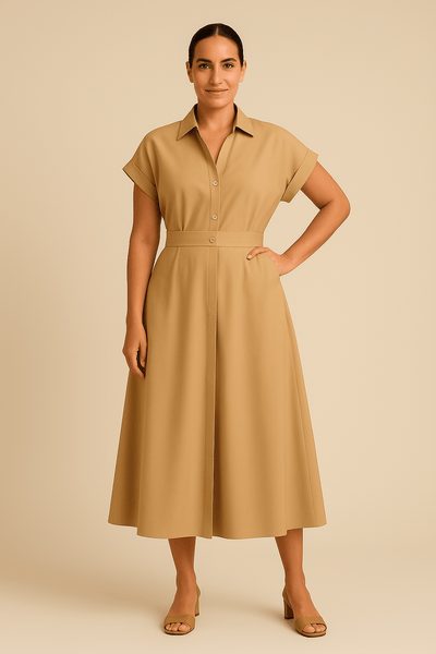 Ashford | Fiorella – Women’s Midi Shirt Dress with Lapel Collar and Elastic Waist - Ashford London Clothing