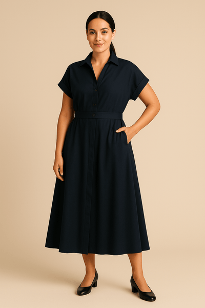 Ashford | Fiorella – Women’s Midi Shirt Dress with Lapel Collar and Elastic Waist - Ashford London Clothing