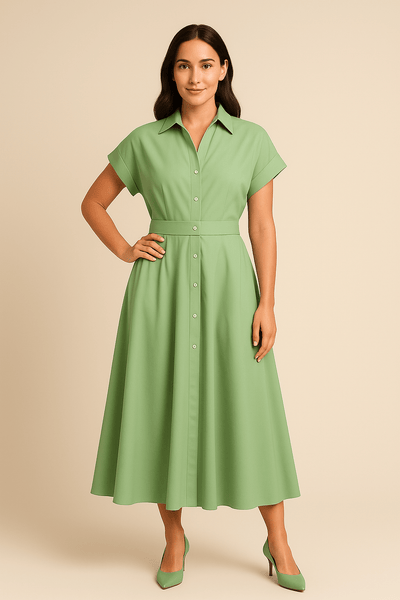 Ashford | Fiorella – Women’s Midi Shirt Dress with Lapel Collar and Elastic Waist - Ashford London Clothing