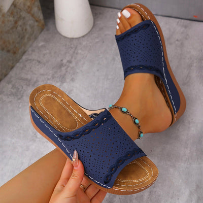 Ashford | Grace Women’s Wedge Sandals – Slip - On – Perforated Strap – Scalloped Detail - Ashford London Clothing