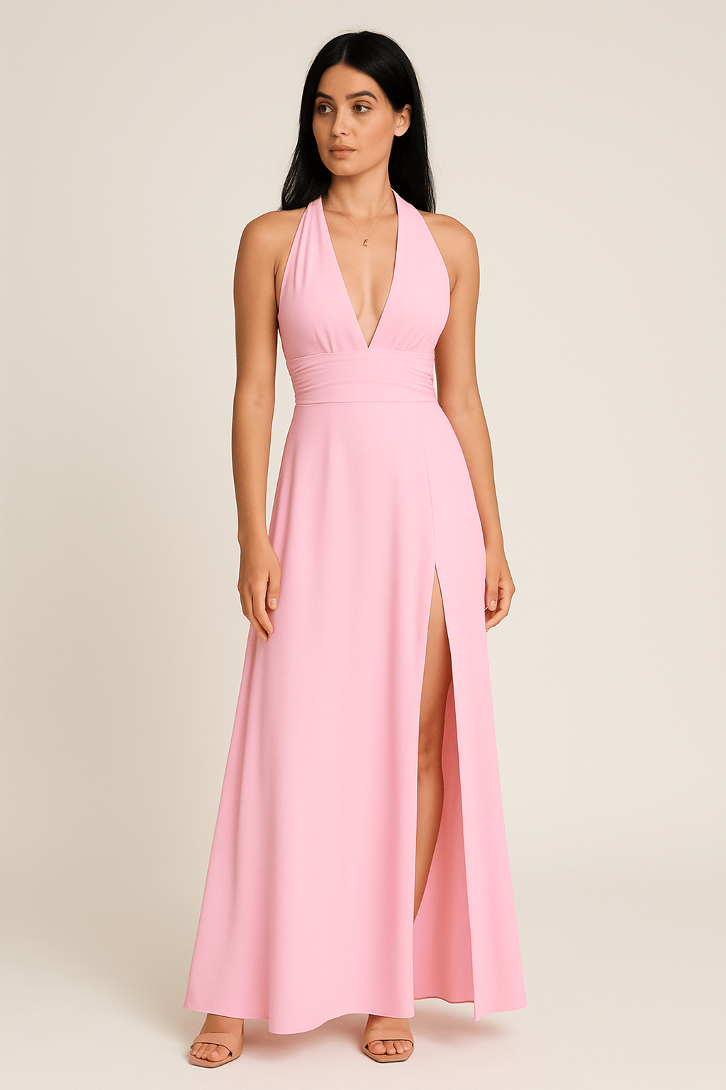 Ashford | Halter Neck Maxi Dress – Flowing Backless High - Slit Evening Gown for Women - Ashford London Clothing