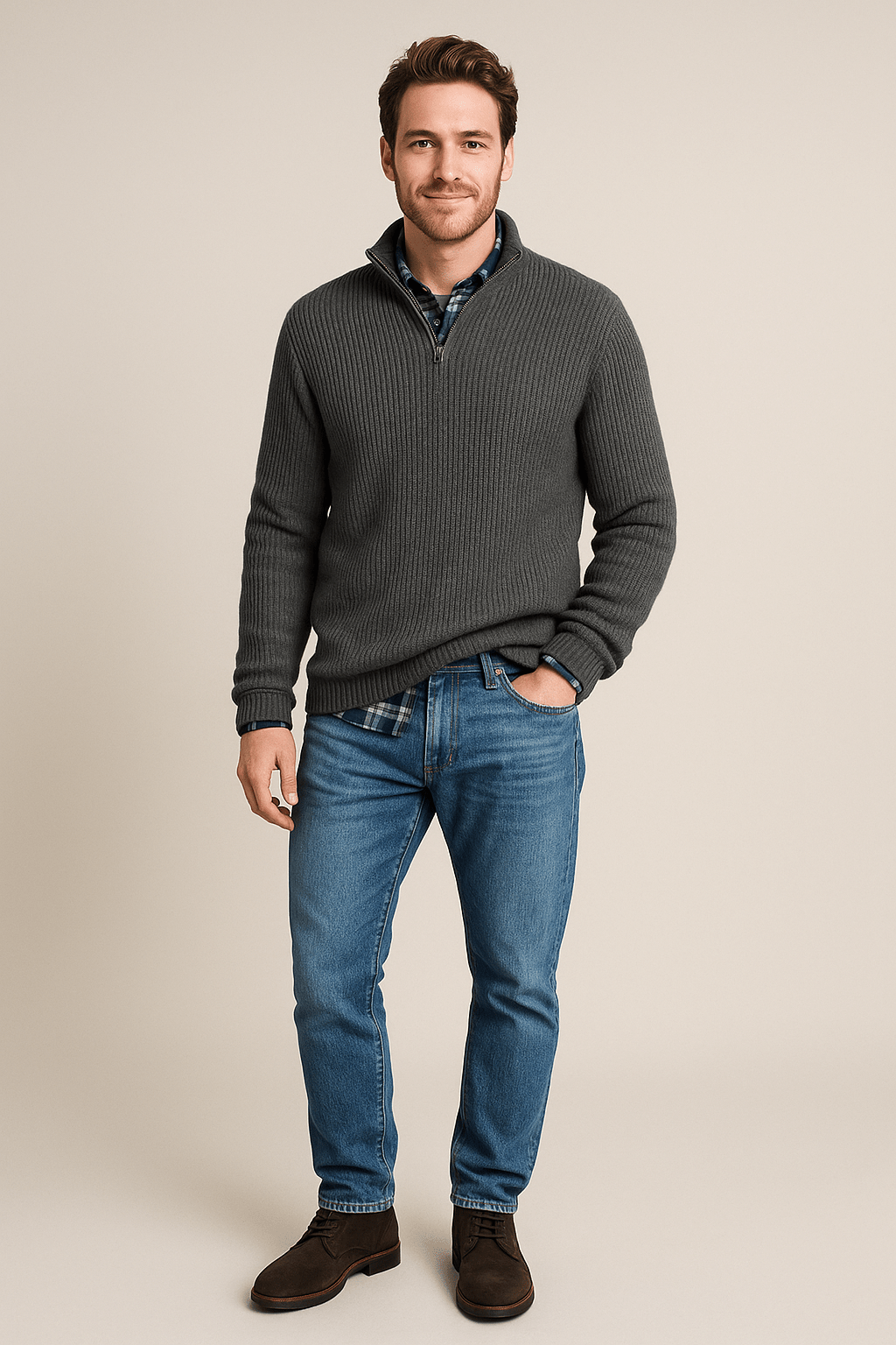 Ashford | Helmar – Men’s Half - Zip Ribbed Knit Sweater with High Collar - Ashford London Clothing