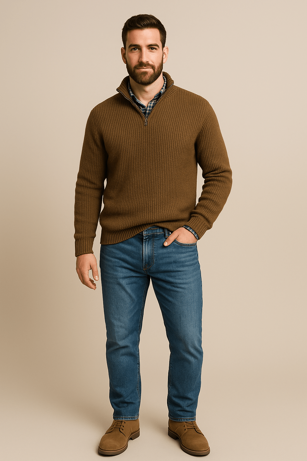 Ashford | Helmar – Men’s Half - Zip Ribbed Knit Sweater with High Collar - Ashford London Clothing