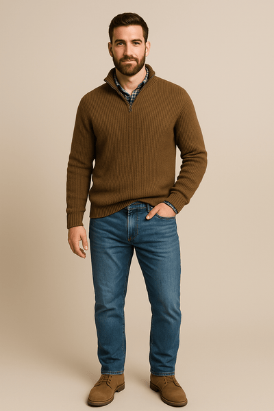 Ashford | Helmar – Men’s Half - Zip Ribbed Knit Sweater with High Collar - Ashford London Clothing