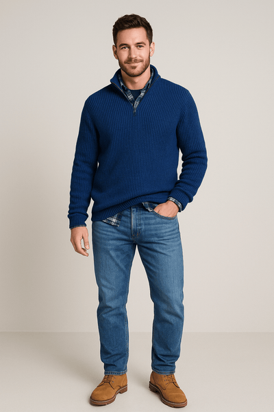 Ashford | Helmar – Men’s Half - Zip Ribbed Knit Sweater with High Collar - Ashford London Clothing