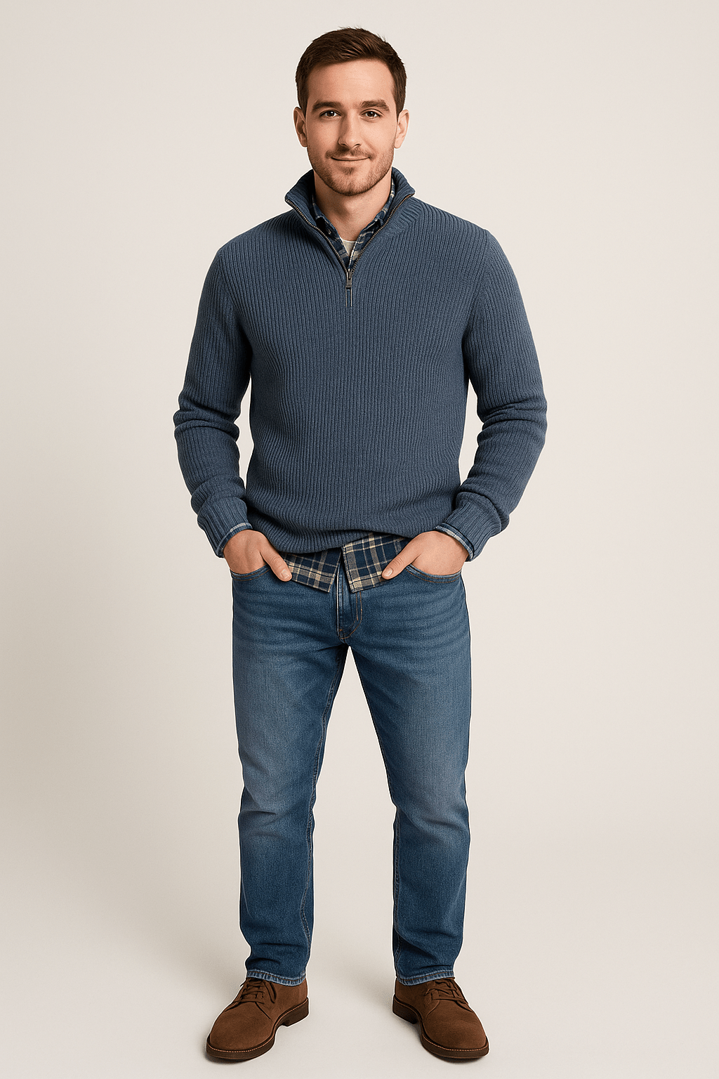 Ashford | Helmar – Men’s Half - Zip Ribbed Knit Sweater with High Collar - Ashford London Clothing