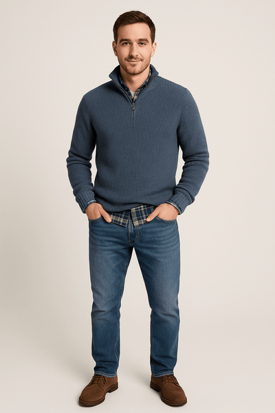 Ashford | Helmar – Men’s Half - Zip Ribbed Knit Sweater with High Collar - Ashford London Clothing