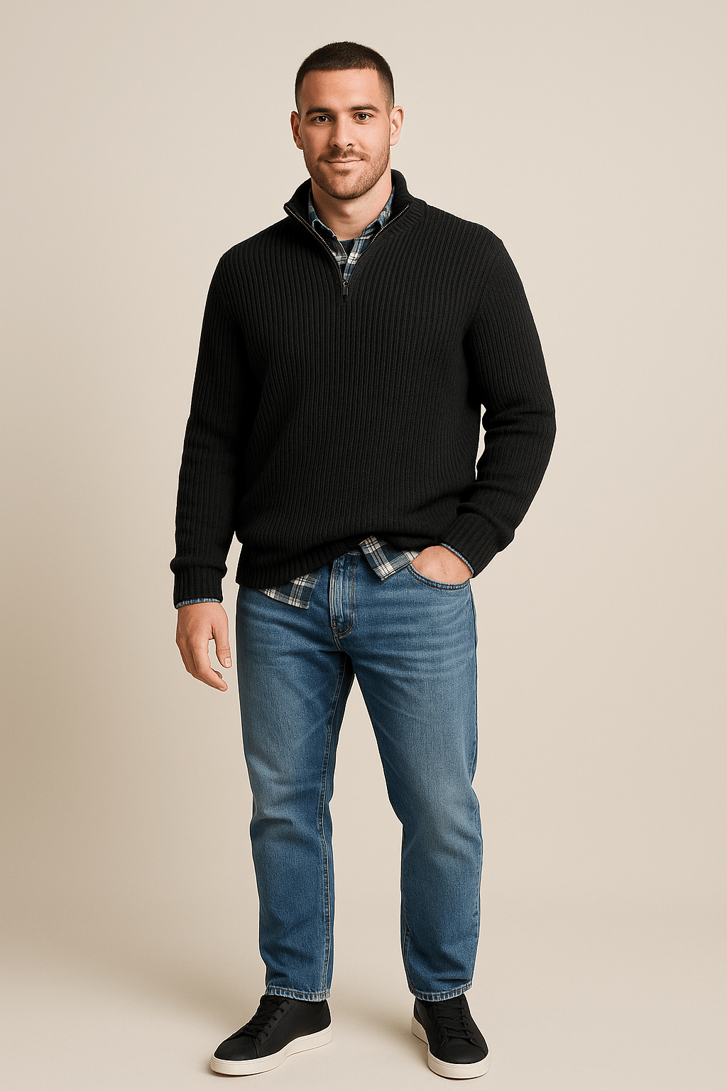 Ashford | Helmar – Men’s Half - Zip Ribbed Knit Sweater with High Collar - Ashford London Clothing
