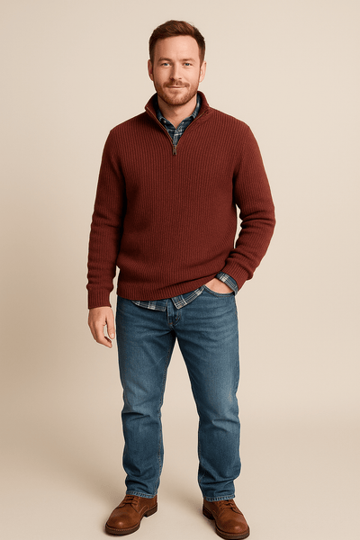 Ashford | Helmar – Men’s Half - Zip Ribbed Knit Sweater with High Collar - Ashford London Clothing