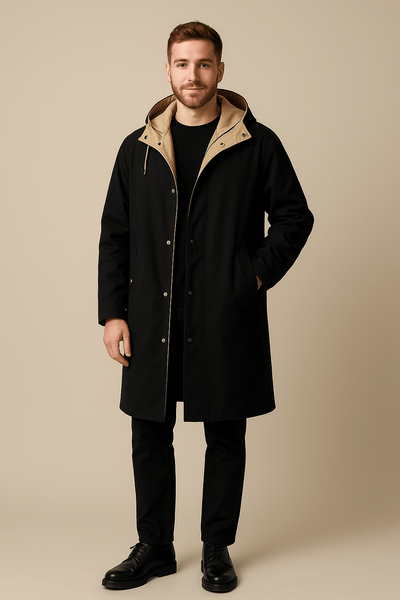 Ashford | Henrik – Men’s Two - Tone Hooded Relaxed Fit Long - Line Coat - Ashford London Clothing