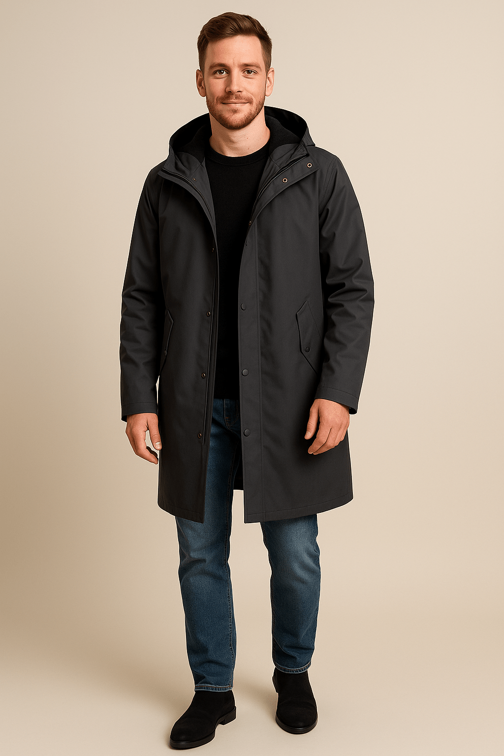 Ashford | Henrik – Men’s Two - Tone Hooded Relaxed Fit Long - Line Coat - Ashford London Clothing