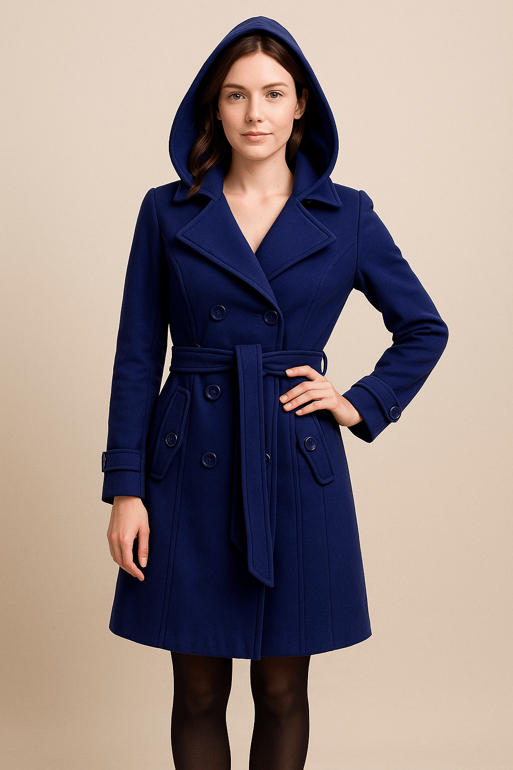 Ashford | Hermione – Women’s Wool Blend Double - Breasted Hooded Coat with Belted Waist - Ashford London Clothing