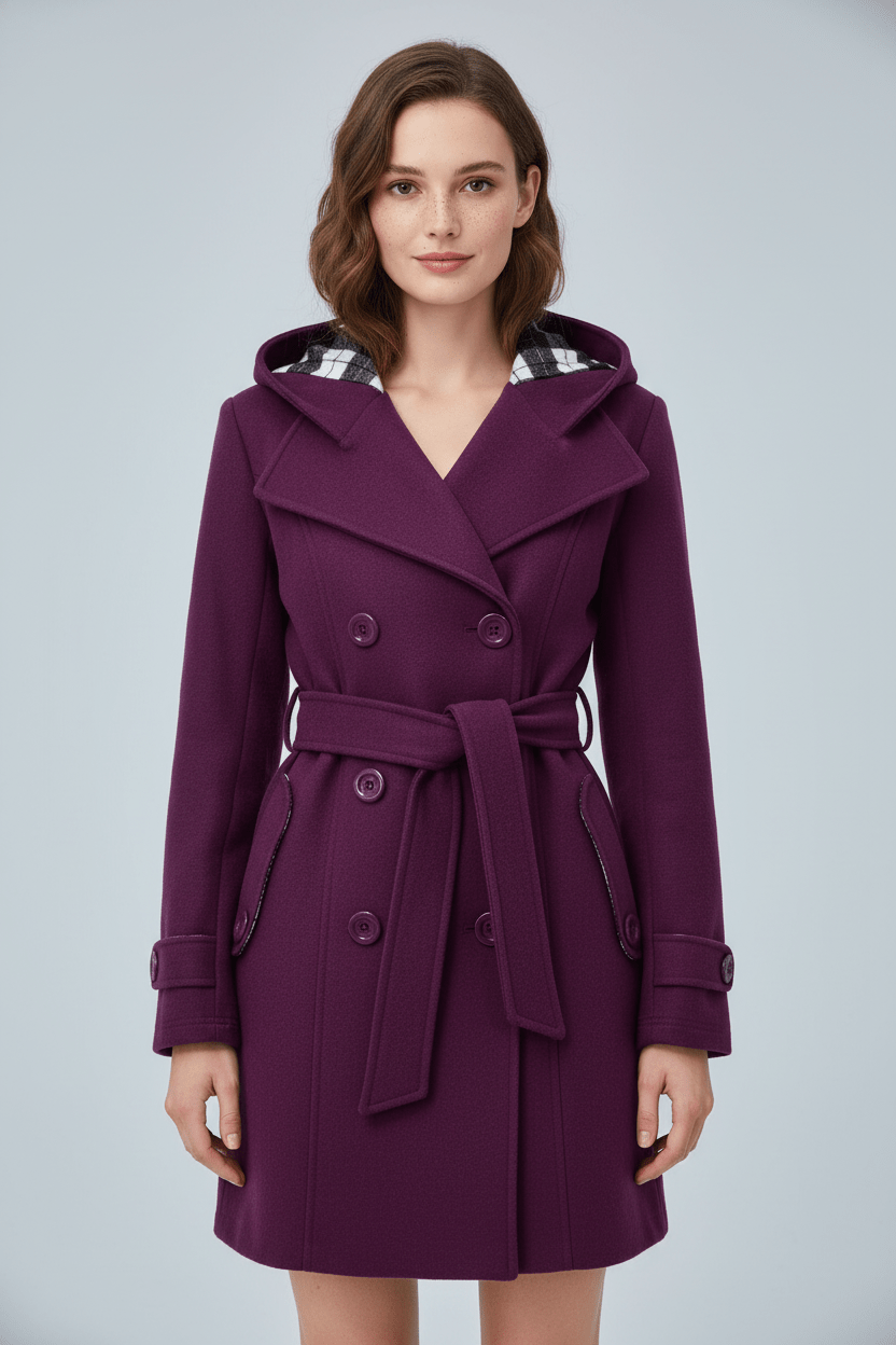 Ashford | Hermione – Women’s Wool Blend Double - Breasted Hooded Coat with Belted Waist - Ashford London Clothing