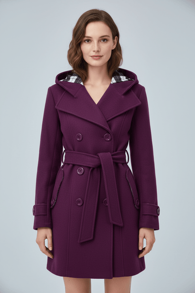 Ashford | Hermione – Women’s Wool Blend Double - Breasted Hooded Coat with Belted Waist - Ashford London Clothing