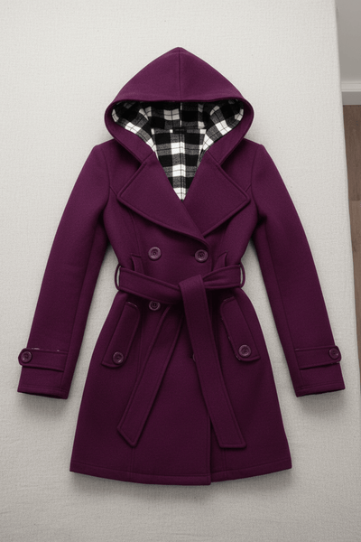 Ashford | Hermione – Women’s Wool Blend Double - Breasted Hooded Coat with Belted Waist - Ashford London Clothing