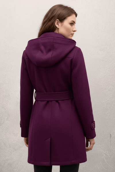 Ashford | Hermione – Women’s Wool Blend Double - Breasted Hooded Coat with Belted Waist - Ashford London Clothing