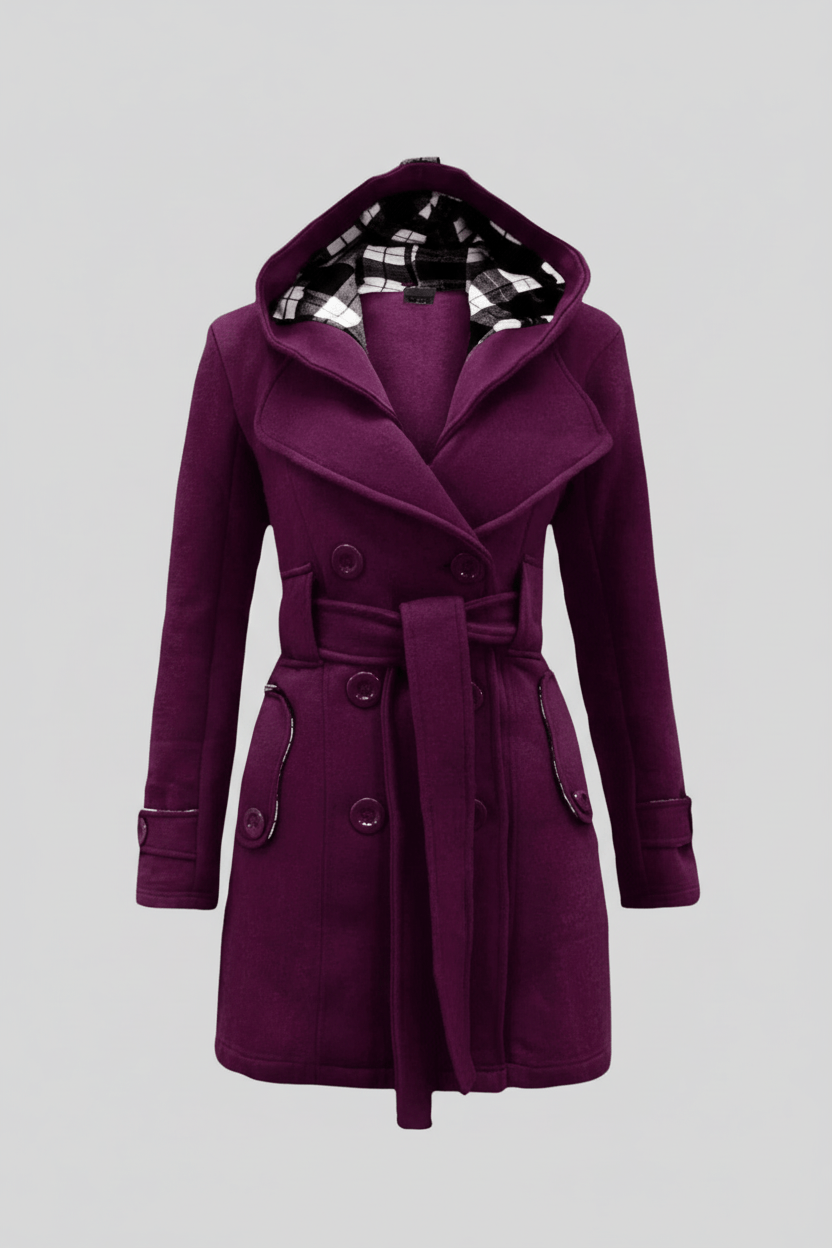 Ashford | Hermione – Women’s Wool Blend Double - Breasted Hooded Coat with Belted Waist - Ashford London Clothing