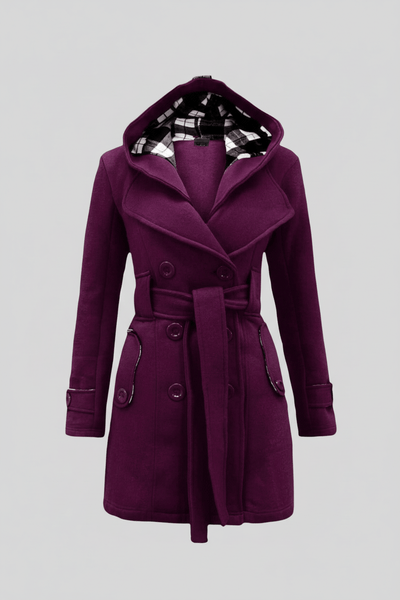 Ashford | Hermione – Women’s Wool Blend Double - Breasted Hooded Coat with Belted Waist - Ashford London Clothing