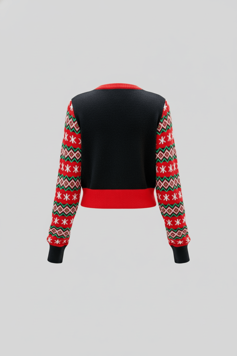 Ashford | Indra – Women’s Cropped Knit Sweatshirt with Graphic Front and Patterned Sleeves - Ashford London Clothing