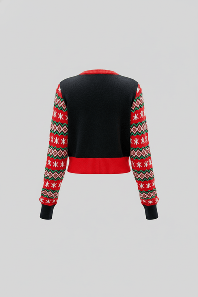 Ashford | Indra – Women’s Cropped Knit Sweatshirt with Graphic Front and Patterned Sleeves - Ashford London Clothing