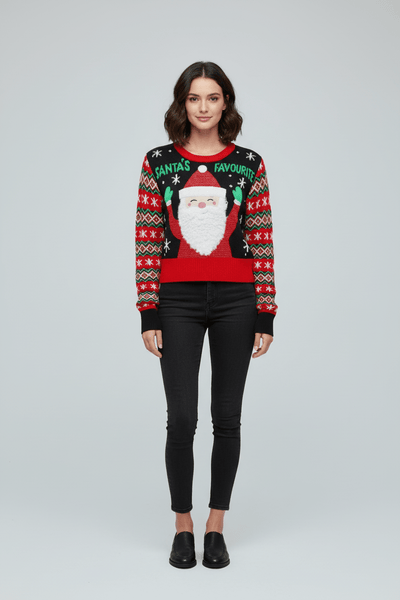 Ashford | Indra – Women’s Cropped Knit Sweatshirt with Graphic Front and Patterned Sleeves - Ashford London Clothing