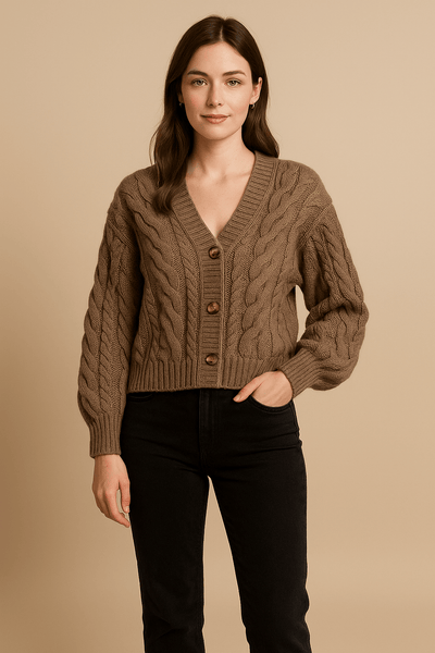 Ashford | Inka – Women’s Wool Knit Cable Cardigan with V - Neck and Button Front - Ashford London Clothing