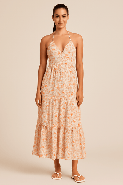 Ashford | Isabel – Floral Halter Maxi Dress – Lightweight Chiffon, Summer Occasion Style - Ashford London Clothing