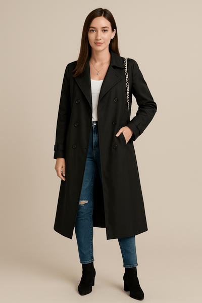 Ashford | Isha – Women’s Relaxed Double - Breasted Trench Coat with Belted Waist - Ashford London Clothing