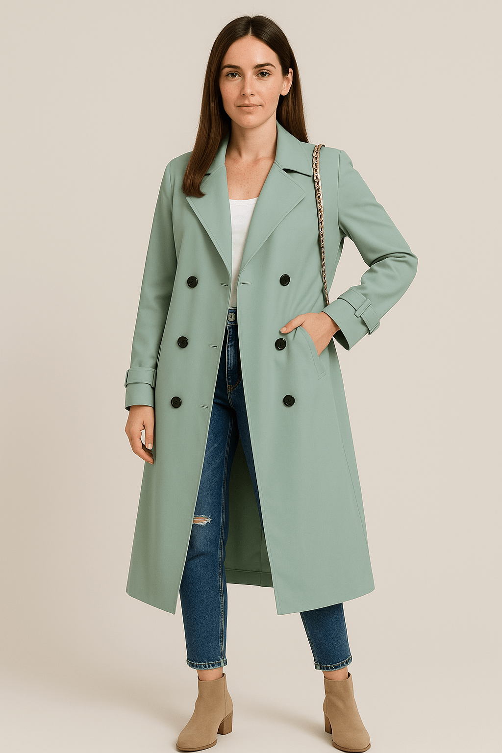 Ashford | Isha – Women’s Relaxed Double - Breasted Trench Coat with Belted Waist - Ashford London Clothing