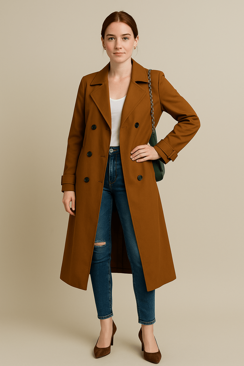 Ashford | Isha – Women’s Relaxed Double - Breasted Trench Coat with Belted Waist - Ashford London Clothing