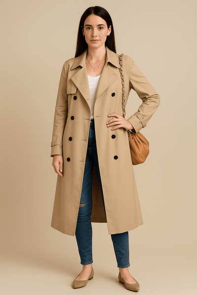 Ashford | Isha – Women’s Relaxed Double - Breasted Trench Coat with Belted Waist - Ashford London Clothing