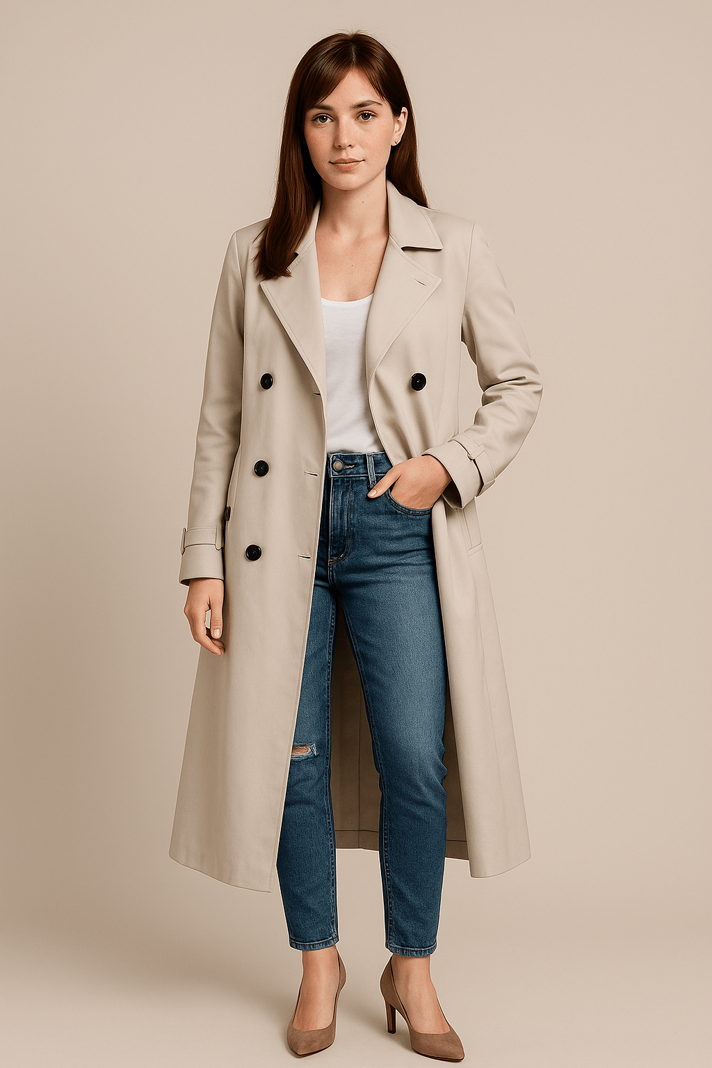 Ashford | Isha – Women’s Relaxed Double - Breasted Trench Coat with Belted Waist - Ashford London Clothing