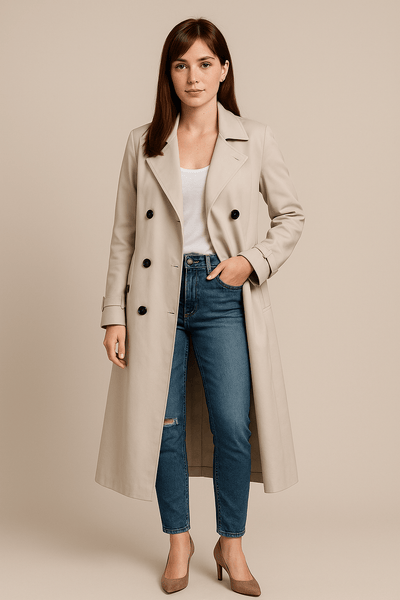 Ashford | Isha – Women’s Relaxed Double - Breasted Trench Coat with Belted Waist - Ashford London Clothing