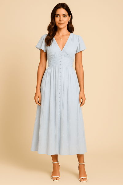 Ashford | Jenny Womens Flowy Maxi Dress With Button Front And Long Sleeves - Ashford London Clothing
