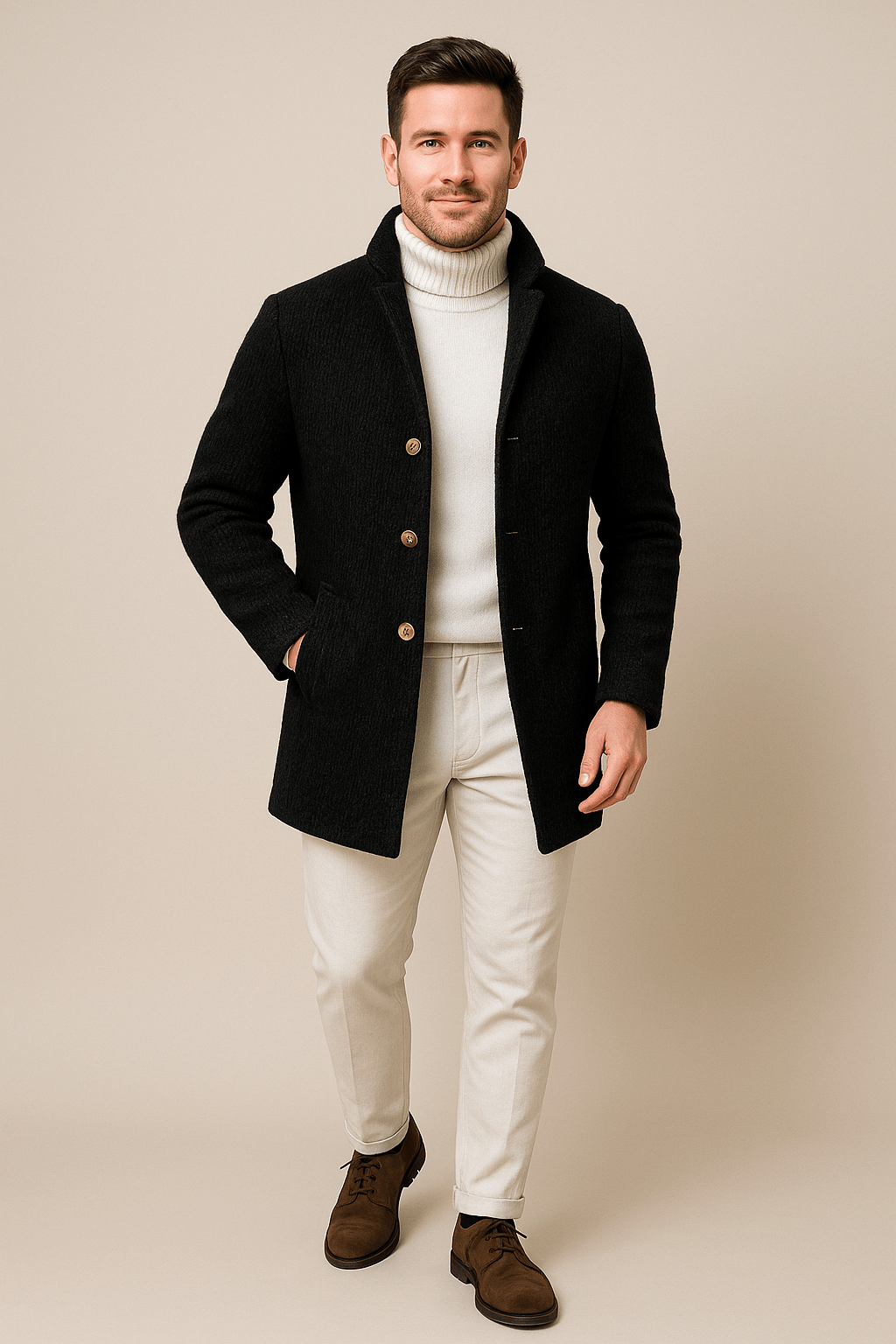 Ashford | Jesper – Men’s Chunky Knit Cardigan with Stand - Up Collar & Button Closure - Ashford London Clothing