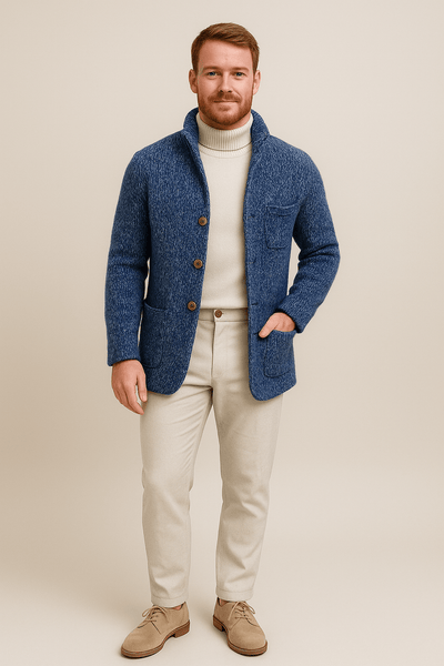 Ashford | Jesper – Men’s Chunky Knit Cardigan with Stand - Up Collar & Button Closure - Ashford London Clothing