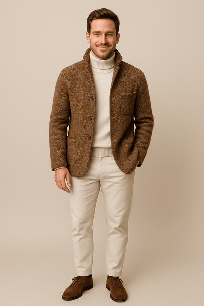 Ashford | Jesper – Men’s Chunky Knit Cardigan with Stand - Up Collar & Button Closure - Ashford London Clothing