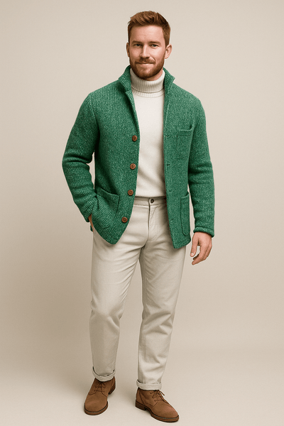 Ashford | Jesper – Men’s Chunky Knit Cardigan with Stand - Up Collar & Button Closure - Ashford London Clothing