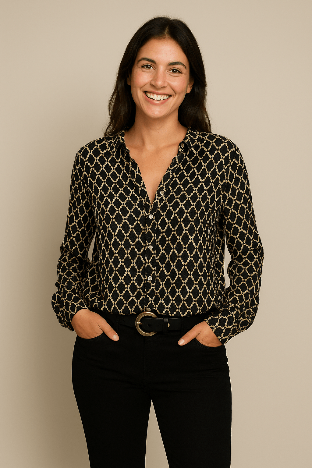 Ashford | Jess V - Neck Blouse – Classic Pattern Elegance - Ashford London Clothing