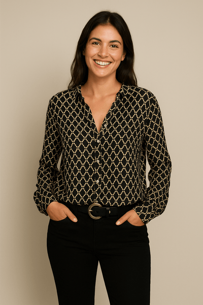 Ashford | Jess V - Neck Blouse – Classic Pattern Elegance - Ashford London Clothing
