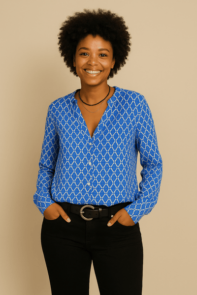 Ashford | Jess V - Neck Blouse – Classic Pattern Elegance - Ashford London Clothing