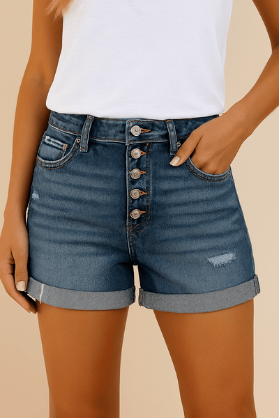 Ashford | Jill Mid - Rise Buttoned Denim Shorts - Ashford London Clothing