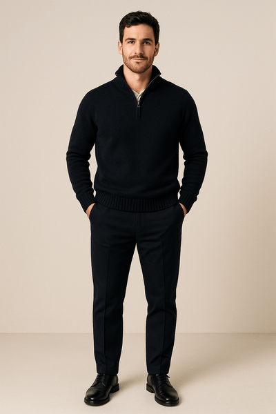 Ashford | Jorgen – Men’s Quarter - Zip Sweater with High Collar & Ribbed Knit - Ashford London Clothing