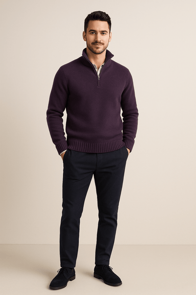 Ashford | Jorgen – Men’s Quarter - Zip Sweater with High Collar & Ribbed Knit - Ashford London Clothing
