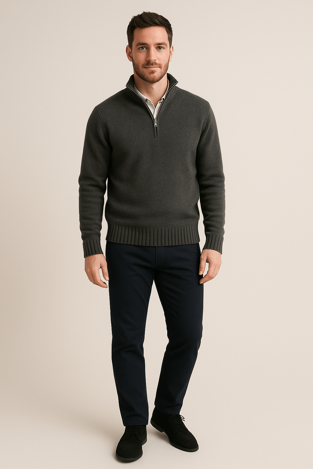 Ashford | Jorgen – Men’s Quarter - Zip Sweater with High Collar & Ribbed Knit - Ashford London Clothing