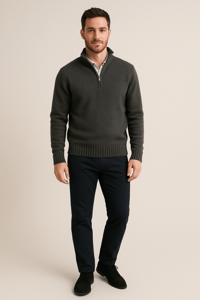 Ashford | Jorgen – Men’s Quarter - Zip Sweater with High Collar & Ribbed Knit - Ashford London Clothing
