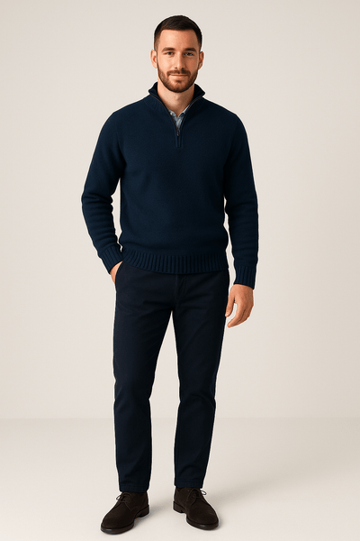 Ashford | Jorgen – Men’s Quarter - Zip Sweater with High Collar & Ribbed Knit - Ashford London Clothing