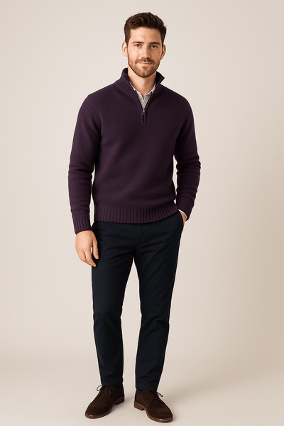 Ashford | Jorgen – Men’s Quarter - Zip Sweater with High Collar & Ribbed Knit - Ashford London Clothing