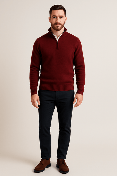 Ashford | Jorgen – Men’s Quarter - Zip Sweater with High Collar & Ribbed Knit - Ashford London Clothing